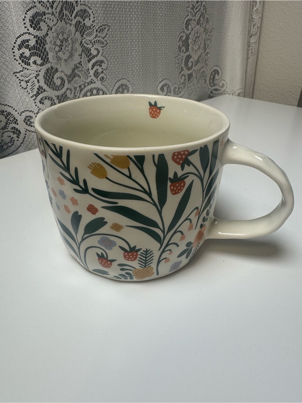 Mainstays Cream Ceramic Mug with Floral Strawberry Motif